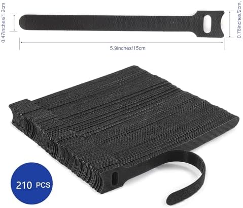 Nettbe Reusable Cable Ties, 210 PCS 6 Inches Adjustable Cord Straps Wire Organizer Cord Wrap and Hook Loop Cable Management - Image 2
