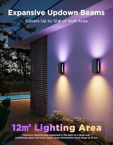 Govee Outdoor UpDown Wall Light, 2 Pack, 1200LM RGBICWW Smart Porch Lights - Image 3