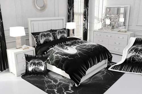Feelyou Boys Gaming Gamer Comforter Set,Geometric Video Game Contoller Bedding Set Twin Size for Kids Boys Bedroom Room Decor,Lightnings Fire Gamer Comforter,Gaming Bed Set for All Season - Image 6