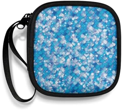 Blue Mermaid Scales Headphones Carrying Case, Protective Shell Travel Bag for Cable, Charger Storage for Earphone, Earbud, Earpieces by Unknown