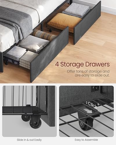 VASAGLE Full Bed Frame, 4 Storage Drawers on Wheels, Charging Station - Image 5