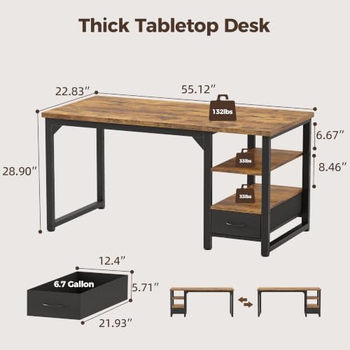Mericonia 54" Reversible Computer Desk with Drawer, 1" Thick Office Desk - Image 2
