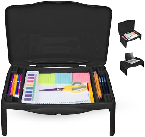 Folding Lap Desk - Foldable Table for Work, Study, Gaming, Arts, Crafts, School - Collapsible Laptop Tray with Storage Compartment - Portable Writing Station for Kids, Adults (Black) by Unknown
