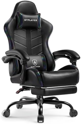 GTPLAYER Gaming Chair for Adults, Computer Chair with Footrest, Black | Ergonomic Video Game Chair with 90-155° Recline, Removable Headrest & Lumbar Support, All-Day Comfort for Home & Office by GTPLAYER