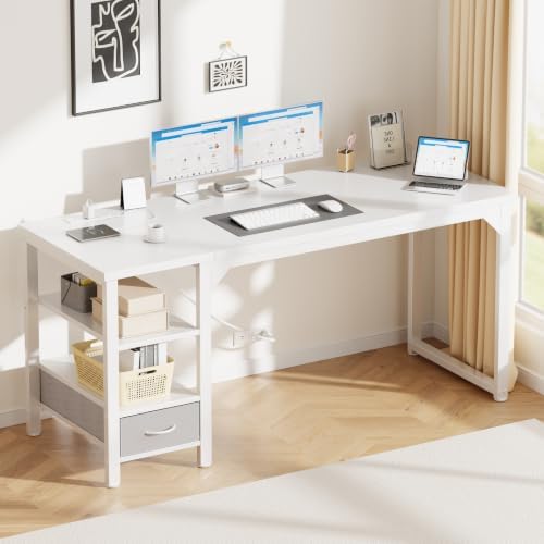 Mericonia 54" Reversible Computer Desk with Drawer, 1.2" Thick Office Desk by MERICONIA