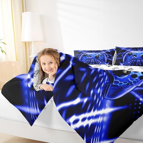 Feelyou Kids Boys Gamer Comforter Set Gaming Bedding Set Toddler Size for Boys Teens 3D Blue Black Geometric Game Controller Duvet Quilt - Image 7