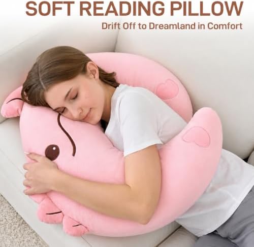 Cute Gaming Pillow for Lap - Plush Reading & Crocheting Pillow for Sitting in Bed, Soft Arm Support Cushion for Tablet/iPad, Kawaii Room Decor Gift Teen Girls & Pink Axolotl Lovers - Image 6