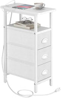 Sthmec End Table with Charging Station,Narrow Side Tables with USB Ports and Outlets,Skinny Bedside Tables with 3 Drawers,Small Tables Nightstands for Small Space,Slim Sofa Table for Livingroom, White by Unknown