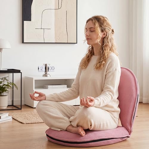 Xuhal Floor Chair with Back Support Adjustable 5 Foldable Position Floor Seat Thick Padded Tatami Seat Flexible Bleacher Recliner for Living Room Beach Bedroom Adults Meditation Reading Gaming(Pink) - Image 3