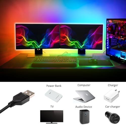 Rainbow Chasing USB LED Lights Strip 16.4ft, RGB LED Flexible Lights - Image 2
