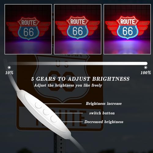 UV Printed Route 66 Neon Sign Vintage Route 66 Garage Wall Decor Dimmable Led Us High Way Sign for Man Cave Garage Neon Lights for Bedroom Party Club Gift - Image 3