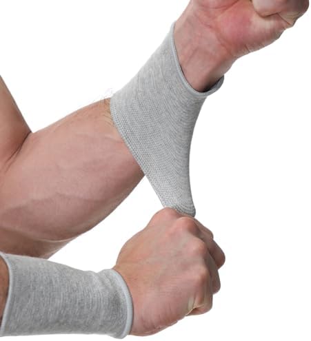 NeoTech Care Wrist Band Support Sleeve - Elastic & Breathable Knitted Fabric Compression Brace - for Tennis, Gym, Sport, Tendonitis (Gray Color, Size S, 1 Pair) by NEOtechCare