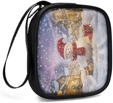 Christmas Snowman Earbud Case Earphone Carrying Case Cell Phone Accessories Storage Bag with Handle for Earphone,Flash Drive,Charging Cable, Key Wall Charger - Image 3