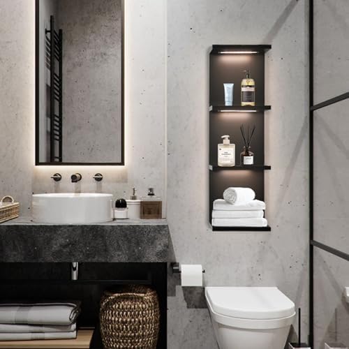 4 Tier LED Wall Shelf, Black - Image 2