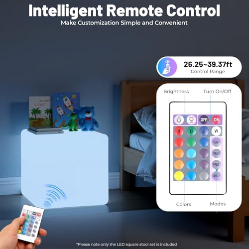 16 Inch Rechargeable LED Color Changing Cube Chair Light, Waterproof RGB Color Changing LED Light Cube Seat Stool Side Table w/Remote for Party Mood Lamp Night Romantic Decorative Lighting - Image 2