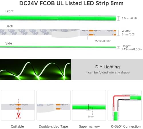 BTF-LIGHTING UL Listed Green Color 5mm Width FCOB COB LED Strip Light - Image 5