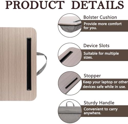 Portable Laptop Desk Fits Up to 16“ Laptops, with Tablet Slot, Built-in Cushion, Great for Home & Office,Lap Desk with Cushion (Walnut, Medium) - Image 5