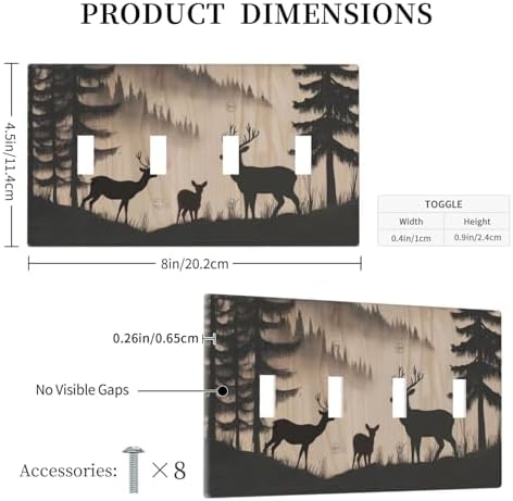 Decorative Switch Plate Covers Rustic Black Deer Elk Brown Wood Board Pine Tree 4 Gang Light Switch Cover Plate Quad Toggle Wall Plate 4 Hole Electrical Switchplatedimmer Faceplate Decor - Image 5