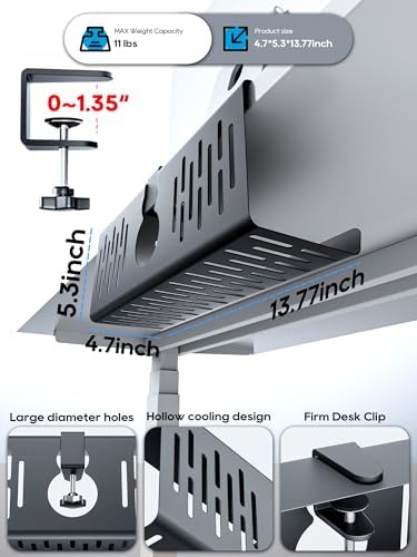 NODOCA No Drill Under Desk Cable Management Tray, 14'' Wire Management, Punch-Free Clamp on, Metal Cable Tray, Wire Organizer Under Desk, Under Desk Basket for Office and Home, Black(2 Packs) - Image 4