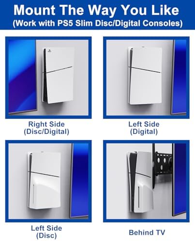 PS5 Wall Mount for PlayStation 5 Console - Sleek Hidden Design for Mounting Near or Behind TV, 2 Controller & Headset Holders Included (PS5 Slim) - Image 2