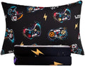 Twin Sheets Set for Boys Kids - 3-Piece Cute Gamer Bedding Set, Breathable Black Video Game 3D Fitted Sheets with 14" Deep Pocket, Ultra-Soft Lightweight Bedroom Essentials by VinogustoBedLinens
