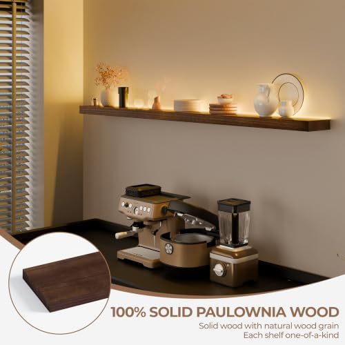 60 inch LED Gaming Floating Shelves for Wall,Solid Wood Long Wall Shelves Set of 1 with Light for Gaming Room,Walnut Rustic Wall Mounted Shelves for Living Room Bedroom Kitchen Garage - Image 4