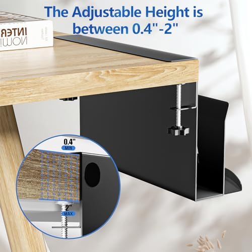Litwaro Desk Side Storage, No Drill Laptop Holder with Magnetic Pen Holder, Clamp on Laptop Mount with Sticky Headphone Stand, Hanging Organizer for Office, Fits Flat Table Edge 0.4" to 2" (Black) - Image 3