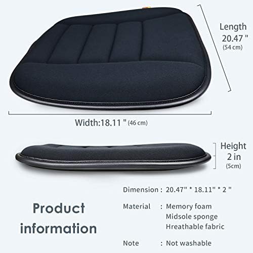 Car Seat Cushion Pad for Driving, Chair Cushion for Office/Truck with Memory Foam, Seat Cushion Comfortable and Durable Black 2" Thick - Image 5