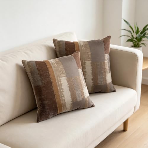 Decorative Throw Pillow Covers, Abstract Brushstroke Pattern in Brown and Gray Tones, Modern Artistic Design, Set of 2，18x18 Pillows Linen Pillowcase - Image 7