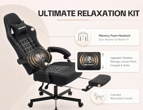 Office Desk Computer Gaming Chair for Adults, Ergonomic High Back Gamer Chair with Massage and Pocket Spring Cushion, Swivel Comfy Video Game Chairs with Footrest and Lumbar Support (Pro Black) - Image 6