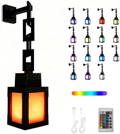 Pixel Lantern Night Light - 16 Color Changing LED Mood Light with Remote Control, Desk & Wall Mountable, Dimmable Timer for Bedroom, Nursery, Gaming Room Decor Gift 1 Pcs by Unknown