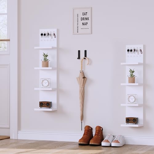 LitaEther 4 Tier White Lack Shelf Vanity Wall Shelf with 10 Crystal Hooks - Multi-Functional Storage for Makeup, Jewelry, Plants, Awards & Display (L7.1 x W5.5 x H30.7) (1) - Image 7