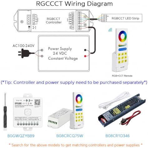 IP65 Waterproof RGBCCT LED Strip, 24V 5m 16.4ft 5050 560 LEDs 12mm Width Flex Cut to Length Dimmable RGBWW LED Strip Light for Damp Environment (IP65 Splashproof 12mm Width) - Image 7
