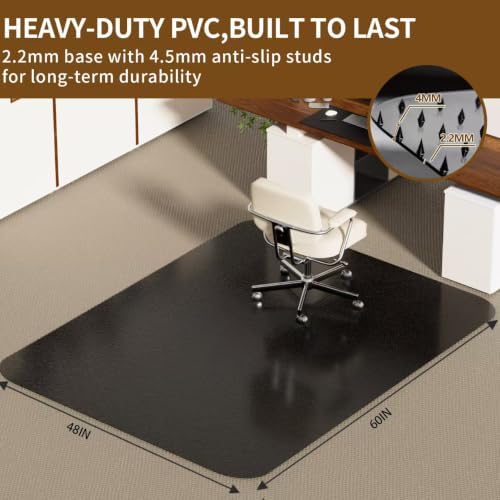 Black Office Chair Mat for Carpet, Heavy Duty Low Pile Mat with Cleats | 48"x60" Plastic Floor Mat for Gaming Chair, Computer Desk & Smooth Rolling on Low Pile Carpet - Image 2