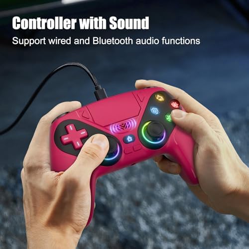 Dinosoo RGB Wireless Gamepad for PS5/PC/Mobile – Bluetooth Controller with Turbo, Macro, Dual Vibration, 6-Axis Gyro, Audio Jack, Speaker, 1000mAh Battery (Red) - Image 7