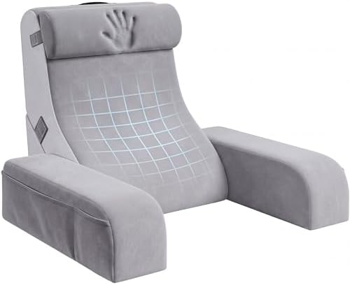Homkdom Reading Pillow for Sitting in Bed Adult, 22" Back Pillow for Bed Sitting up with Armrests & Storage Pockets, Ergonomic Wedge Pillow for Watching TV, Gaming, Working, Recovery, 5PCS, Light Grey by ElevateYourHome%EF%BC%8CEnhanceEver