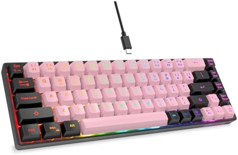 GEODMAER 65% Wired Gaming Keyboard, LED Backlit, Ultra-Compact Anti-Ghosting No-Conflict 68 Keys Membrane Gaming Wired Keyboard for PC Laptop Windows Gamer(Pink-Black) by GEODMAER