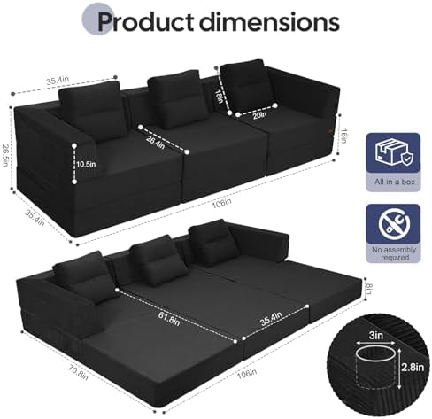COMAX Futon Sofa Bed, Convertible Sofa Bed, Folding Boneless Couches - Image 2