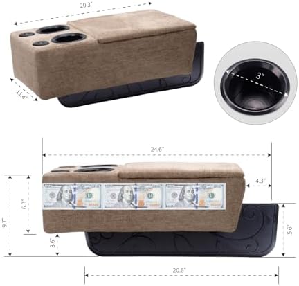 Removable Sofa Armrest with Cup Holder, PU Leather Multifunctional Couch Caddy Storage Arm Rest with Power Wireless Charging Stand & LED Reading Light for Sofa Middle Seat Adjustable - Image 2