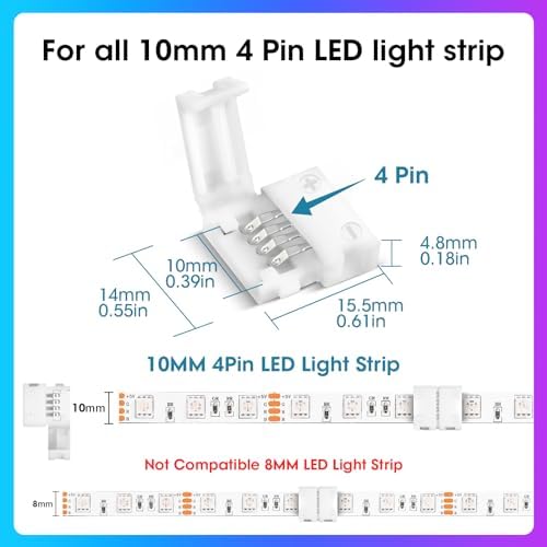 10Packs 4-Pin RGB LED Light Strip Connectors 10mm Unwired Gapless Solderless Adapter Terminal Extension (Pack of 2) - Image 2