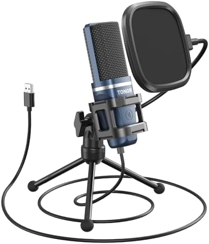 TONOR TC-777 Podcast Microphone, USB Computer Microphone, Cardioid Condenser PC Mic with Tripod Stand and Pop Filter for Podcasting, Streaming, Vocal Recording, Compatible with PC & Laptop, PS4/5 by TONOR
