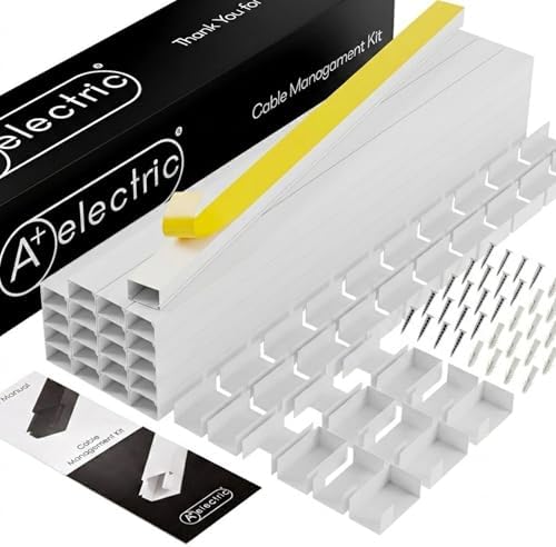 A+ ELECTRIC Cord Cover Full Kit, 26ft/315in Self-Adhesive Cable Raceway, 20 Snap-On Channels, Wire Hider for TV, HDMI & Speaker Cables, Includes Connectors & Corners, Paintable Cable Management, White by AELECTRIC