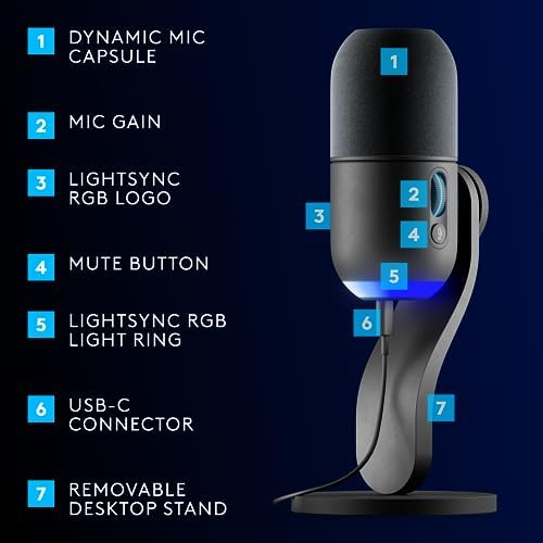 Logitech G535 Lightspeed Wireless Gaming Headset + Yeti GX Dynamic RGB Gaming Microphone with LIGHTSYNC, USB Mic - Black - Image 5