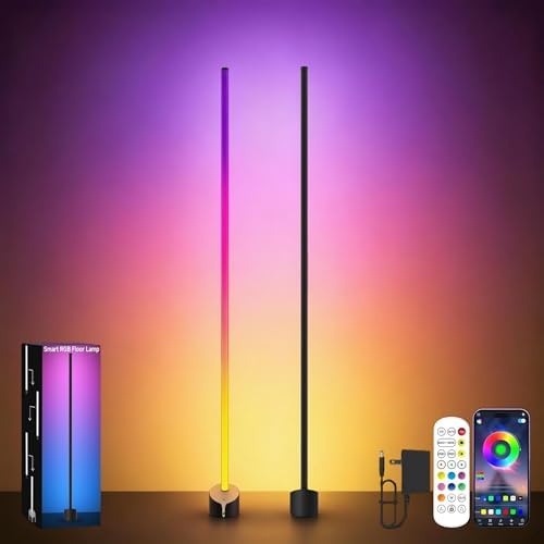 Tyute LED Corner Floor Lamp, RGBICW Corner Light with Music Sync, Smart App and Remote Control, 16 Million Colors & 68+ Scene, Ambient Lighting for Bedroom, Living Room Gaming Room (2pcs) by TYUTE