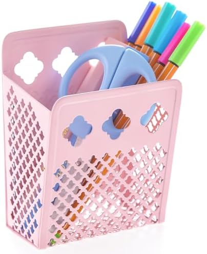 Magnetic Pen Holder, Mesh Metal Strong Magnet Dry Erase Marker Holder Pencil Organizer Small Items Basket for Refrigerator, Whiteboard, Locker Accessories-Pink, Pack of 1, Blush, New-Z008 by zeyce
