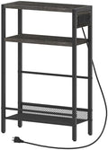 HOOBRO Small Narrow Side Table with Charging Station, Skinny End Table for Small Spaces, Slim Nightstand with USB Ports Outlet, Sofa Beside Table with Storage Shelf, Charcoal Black BC102UBZ01 by HOOBRO