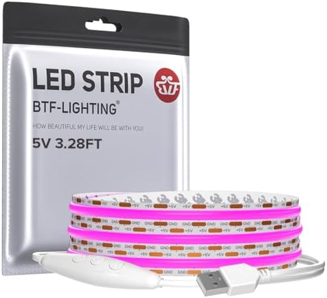 BTF-LIGHTING 5V USB COB LED Strip Lights 3.28FT Purple Color for TV by BTF-LIGHTING