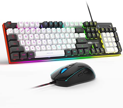 MageGee GT838 Gaming Keyboard and Mouse Combo, 104 Keys RGB Backlit Quiet Wired Keyboards for Laptop PC MAC, with Number Pad, Metal Panel, Anti-Ghosting, White Black by MageGee