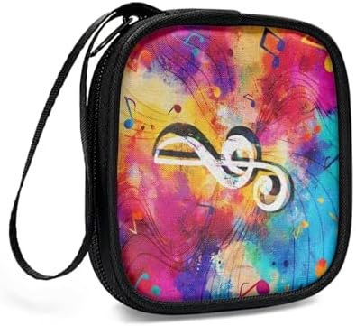 Colorful Musical Notes Square Earbud Case Portable Carrying Case Storage Bag Cell Phone Accessories Organizer with Handle for Earphone, Earbud, Earpieces - Image 3