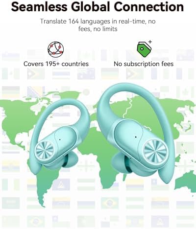 PocBuds Bluetooth Headphones Wireless Earbuds 80hrs Playtime Wireless Charging Case Digital Display Sport Ear buds with Earhook Deep Bass IPX7 Waterproof Over-Ear Earphones for Phone Laptop Mint Green - Image 2